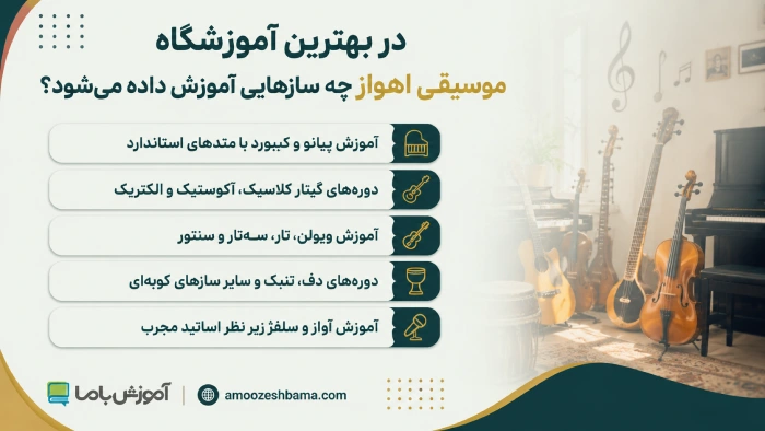 در بهترین آموزشگاه موسیقی اهواز چه سازهایی آموزش داده می‌شود؟