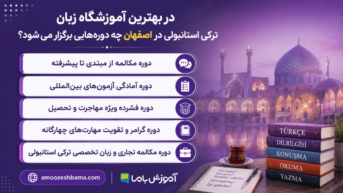 در بهترین آموزشگاه زبان ترکی استانبولی در اصفهان چه دوره‌هایی برگزار می‌شود؟