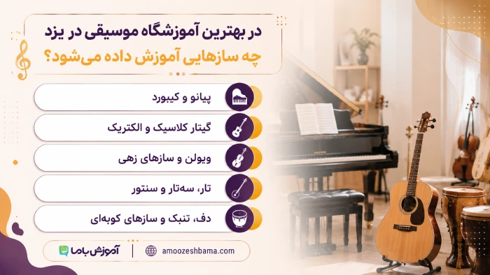  در بهترین آموزشگاه موسیقی در یزد چه سازهایی آموزش داده می‌شود؟
